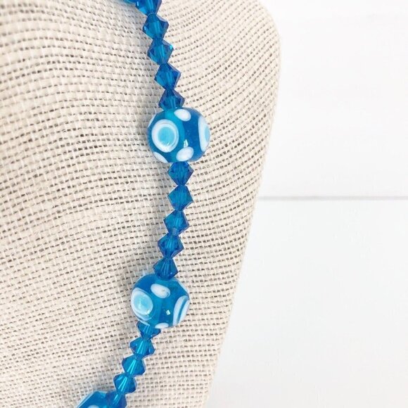 NWT Genuine Murano Glass & Czech Crystal Beaded Necklace Blue - Picture 2 of 5